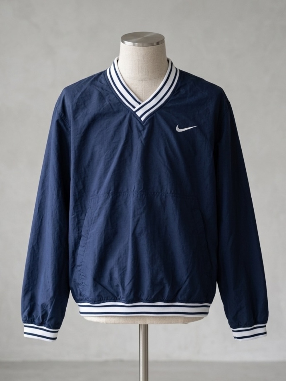 Vintage 90s Nike V-Neck Nylon Pullover Windbreaker Jacket Navy Blue White - Size